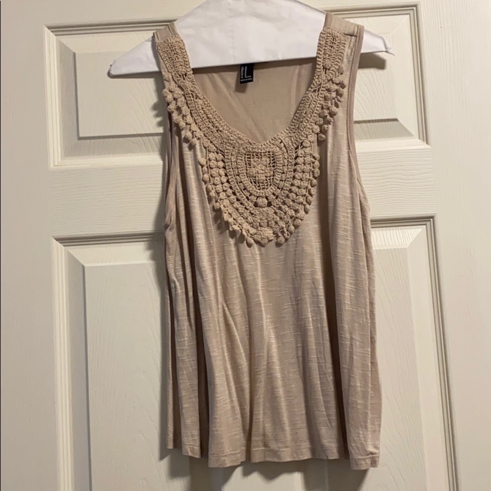 Tan tank with embroidery detail
